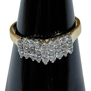 Vintage Gold Tone Clear Rhinestone Ring Sz 7.25 Marked